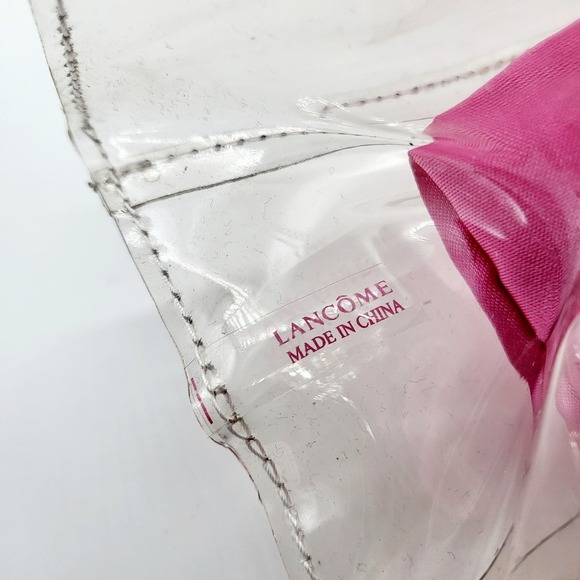 Lancome Transparent Round Bamboo Handle Handbag Tote Removable Pink Interior Bag - Picture 4 of 10